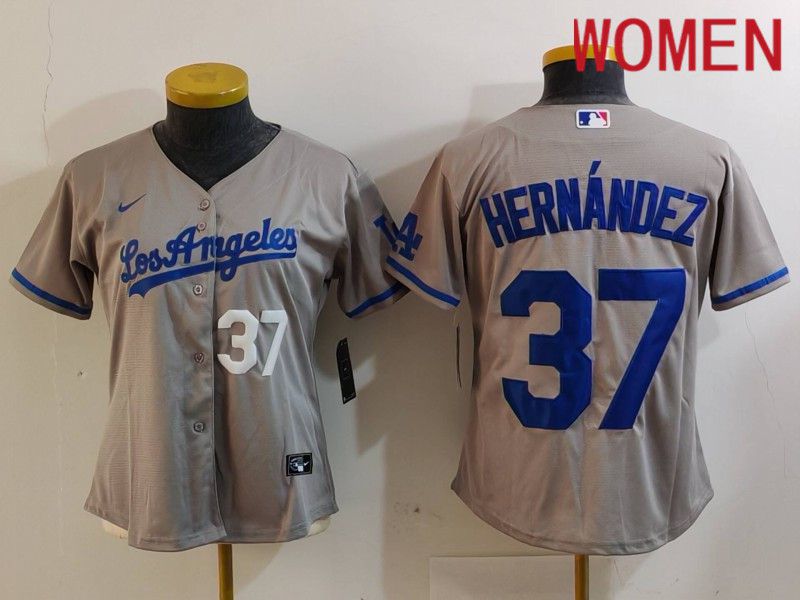 Women Los Angeles Dodgers 37 Hernandez Grey Nike Game 2024 MLB Jersey style 72610
